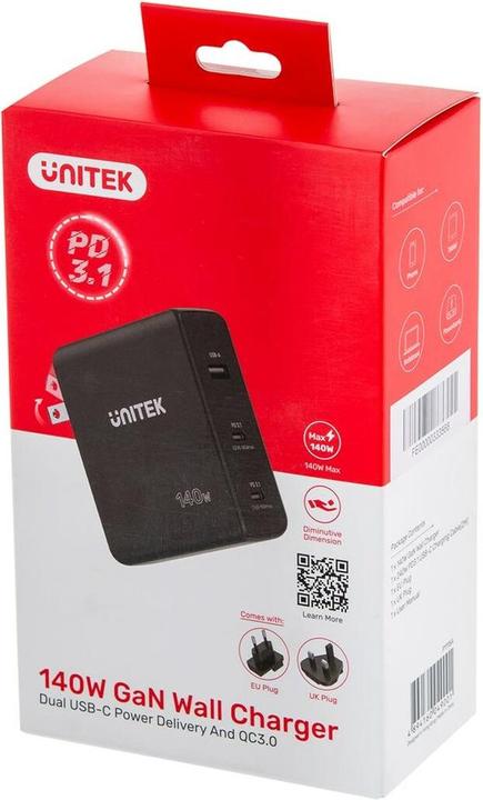 Actual product image Unitek ŁADOWARKA GAN 2X USB-C USB-A 140W (140 W)