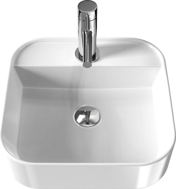 Emke Aufsatzwaschbecken Keramik Waschbecken Hängewaschbecken Eckiger Waschtisch Weiss Glänzend 400 x (400 mm, 400 mm)
