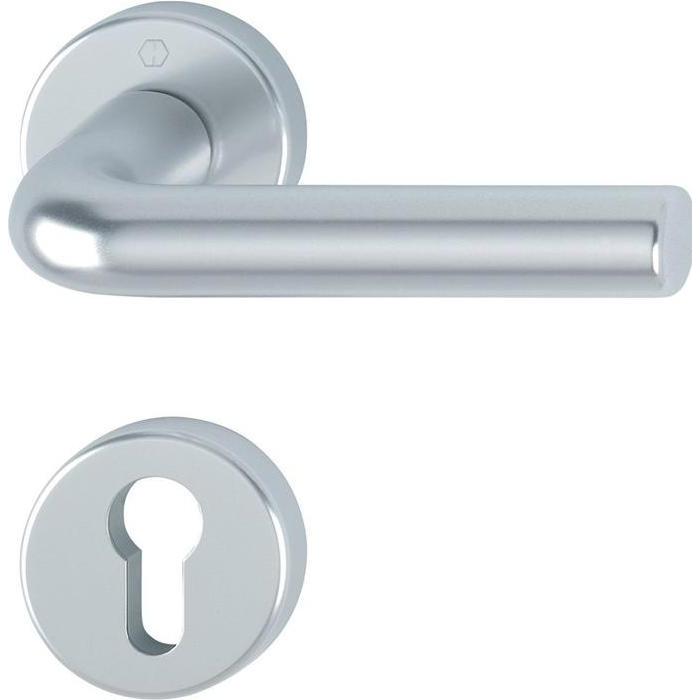 Hoppe, Türgriff + Fenstergriff, Rosettengarnitur Bonn 150/42KV/42KVS Vierkantmass 8mm PZ F1 Alu silberf. Türdicke 37-42m...
