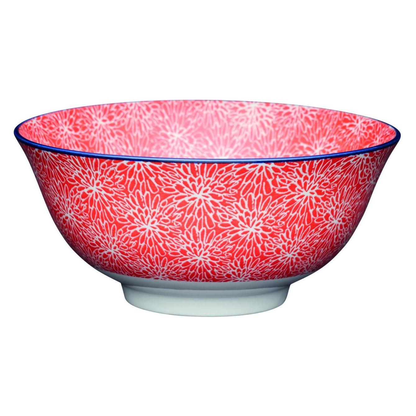 4x Kitchen Craft KitchenCraft Geglazuurde Steengoed Kom, Rode Bloem, 15, 5x7, 5cm, Gelabeld, Kom + Kom, Rood