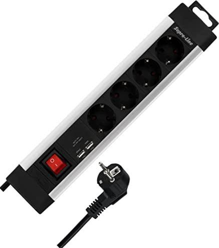 Actual product image REV Power strip 4-way + KS USB SupraLine switch (4x, CEE 7/3, 2.30 m)