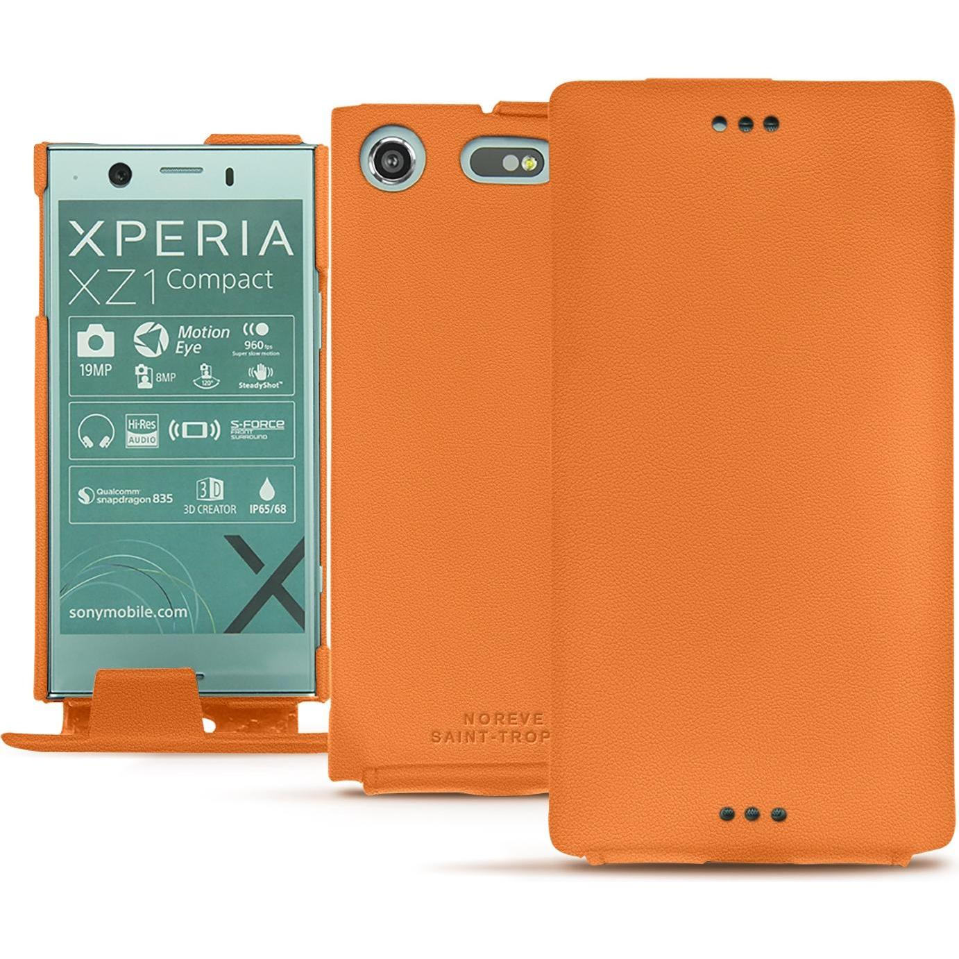Noreve Lederschutzhülle vertikal (Sony Xperia XZ1 Compact), Smartphone Hülle, Orange