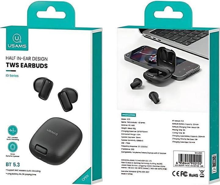 Actual product image Usams Słuchawki Bluetooth 5.3 TWS ID Series bezprzewodowe biały/white BHUID02 (ID25) (5 h, Wireless)