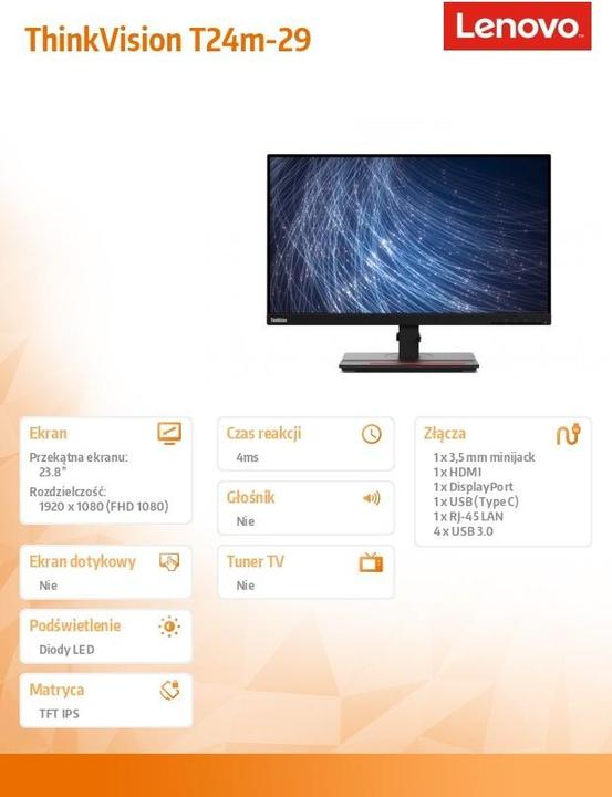 Actual product image Lenovo ThinkVision T24m-29 (1920 x 1080 pixels, 23.80")