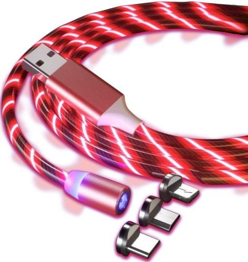 Actual product image PhoneLook 3 in 1 USB charging cable with LED light and magnetic charging attachments (1 m, USB 3.0)