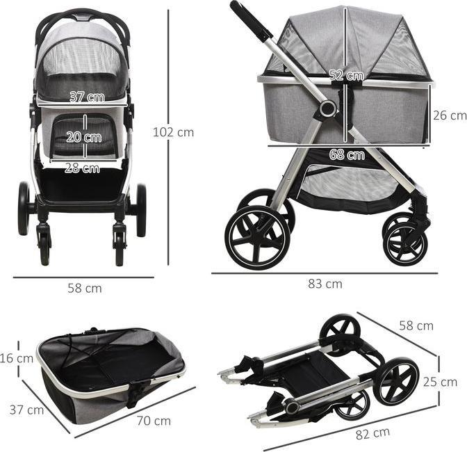 Actual product image PawHut Dog buggy with removable basket (Dog, Foldable)