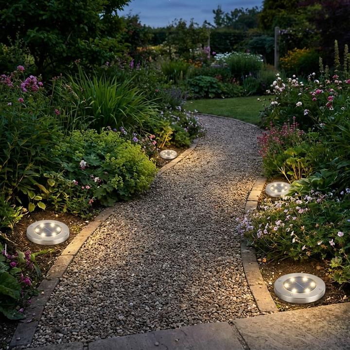 Produktbild Grundig 8er-Set Solar Bodenleuchte aus Edelstahl, mit Erdspiess, mit Erdspiess, Ã˜ 12 x 13 cm