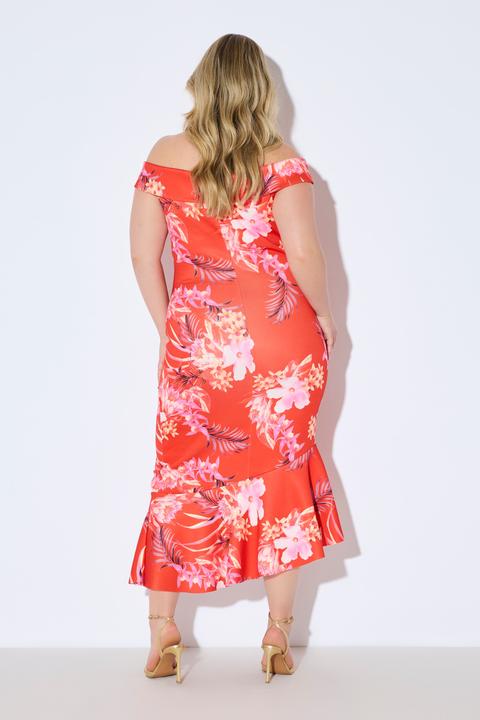 Produktbild Ulla Popken Scuba-Maxikleid, Muster, Carmenausschnitt, Drapierung (52)