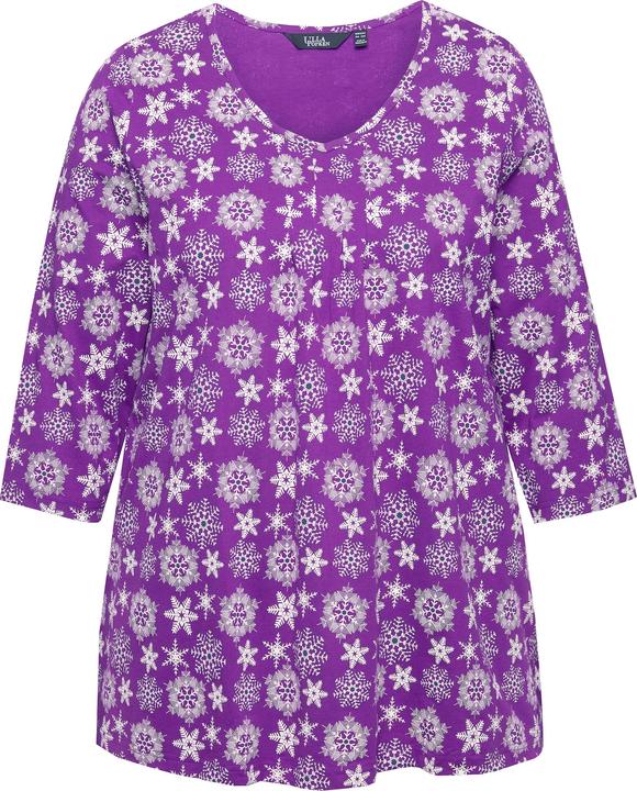Immagine prodotto Ulla Popken Maglia dal taglio svasato con fiocchi di neve, scollo a V e maniche a 3/4 (42, 44)