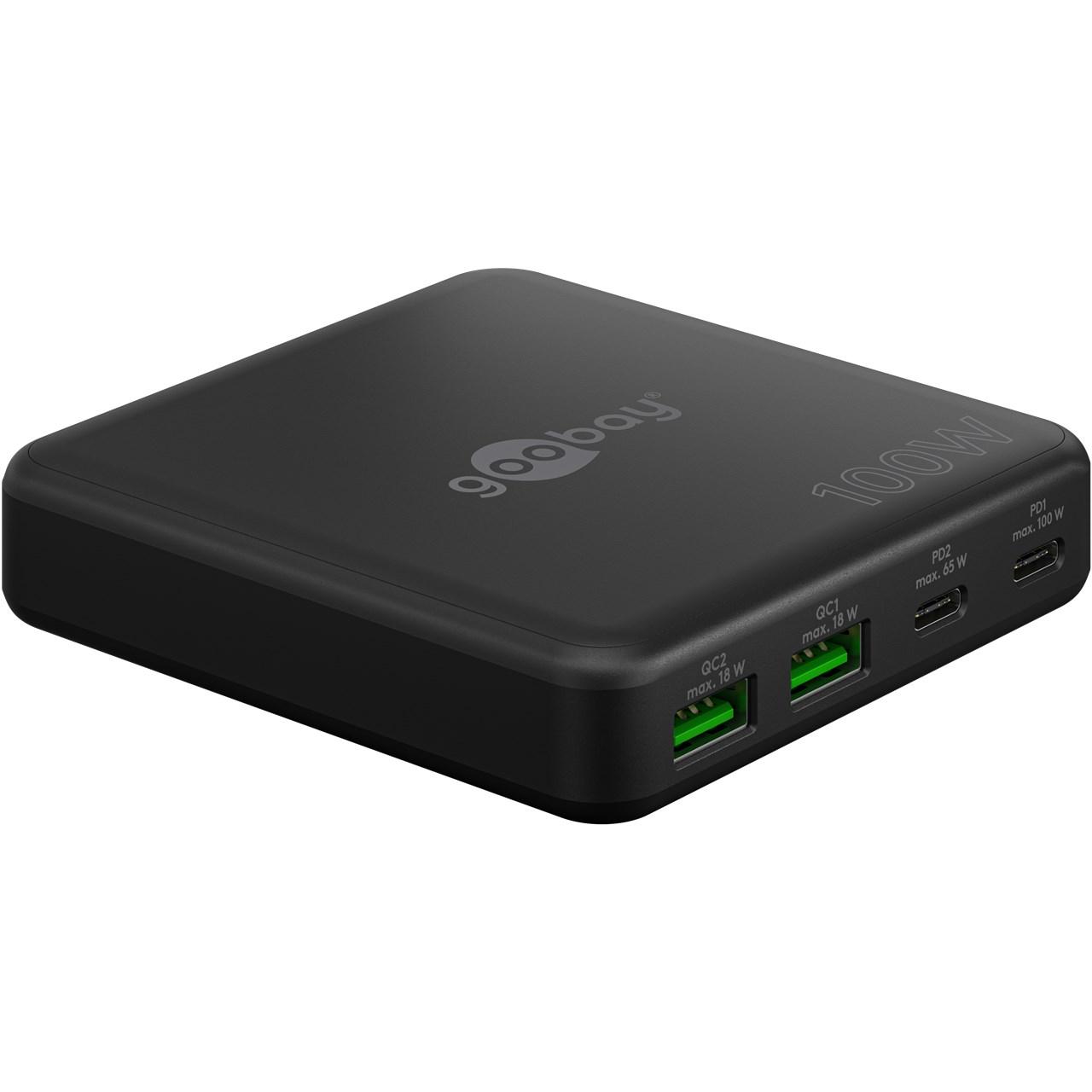 Goobay USB-C PD GaN Multiport-Tischladegerät 100 W schwarz (100 W), USB Ladegerät, Schwarz