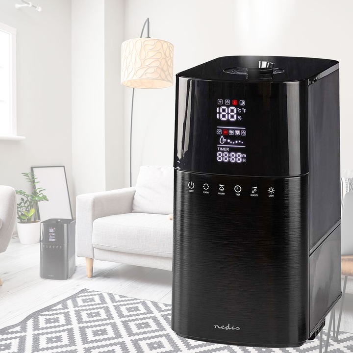 Produktbild Nedis Luftbefeuchter 30 W Mit kühlem Nebel 6 l Hygrometer Timer geeignet für Platz bis zu: 50 m² Fer (50 m²)