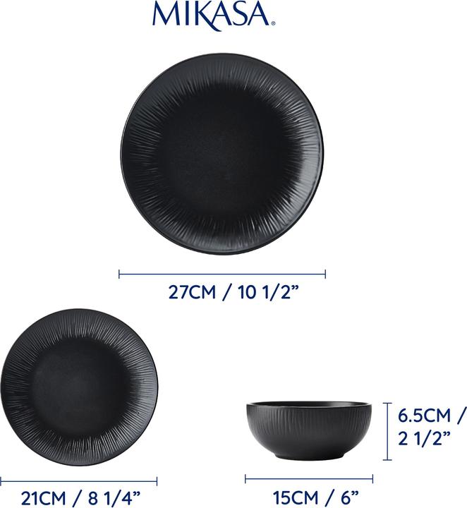 Immagine prodotto Mikasa Set da pranzo in gres Jardin Midnight 12 pezzi, nero (4 pz.)