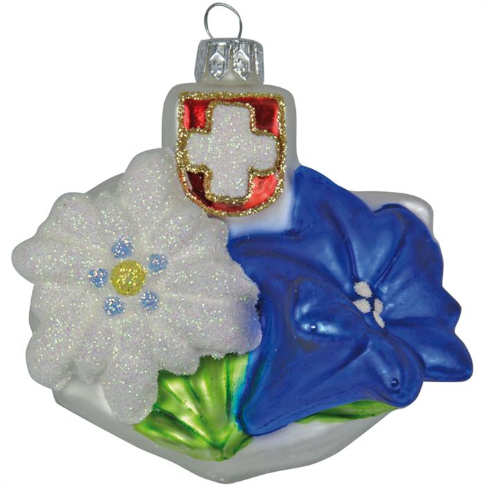 Ornamente Ornement en verre comme Edelweiss - Fleur de gentiane, 6 x 7.5cm (1x)