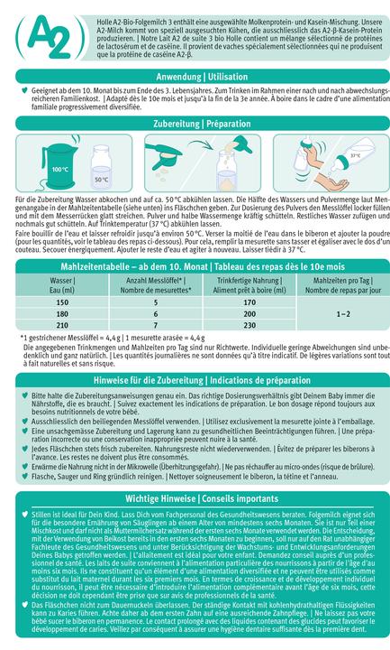 Nährwerte und Zutaten Holle A2 Bio-Folgemilch 3 Karton 400 g (400 g, ab 10 Monaten)