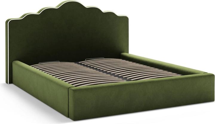 Actual product image Micadoni Velvet Storage Bed With Headboard, "Dream", Ivory and Army Green, 222x220x122 Made in Europe (180 x 200 cm)