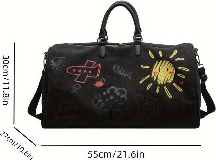 Produktbild Only-Bags.Store Vintage Canvas Travel Duffel Bag, Cartoon Graffiti Print Wochenendtasche mit Schultergurt, Portable