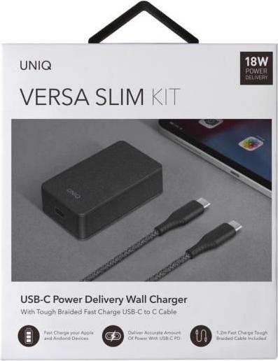 Produktbild Uniq Unique order. network. Versa Slim USB-C PD 18W + USB-C to USB-C cable black (18 W, 1 Port)
