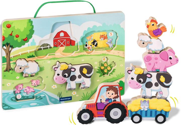 Ravensburger Play+ Magnetisches Holz-Zähl-Puzzle: Bauernhof - ab 12 Monate (6 Teile)