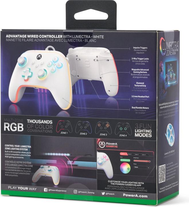 Produktbild PowerA XB Controller Advantage wired Lumectra white (PC, Xbox One S, Xbox Series X, Xbox Series S)