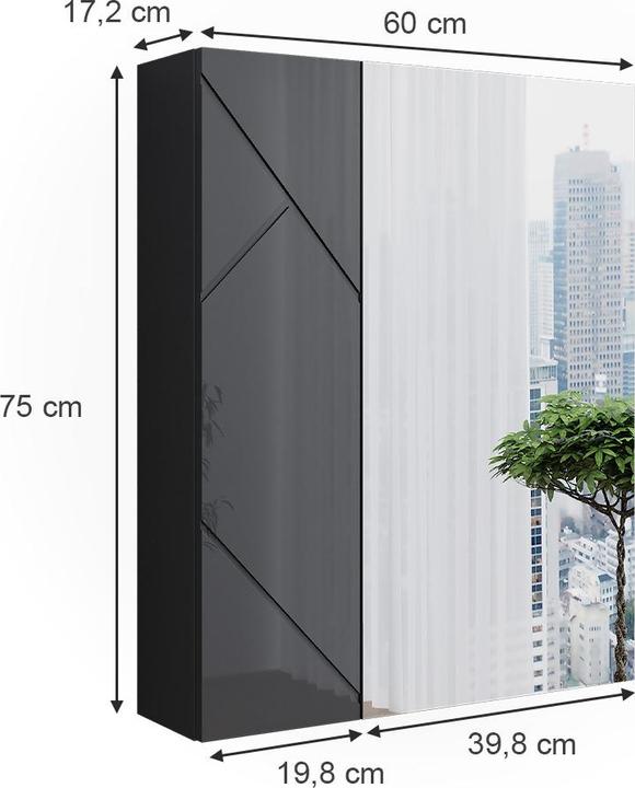 Produktbild Vicco Badspiegelschrank Irma, Anthrazit/Anthrazit Hochglanz/Anthrazit Hochglanz, 60 x 75 cm