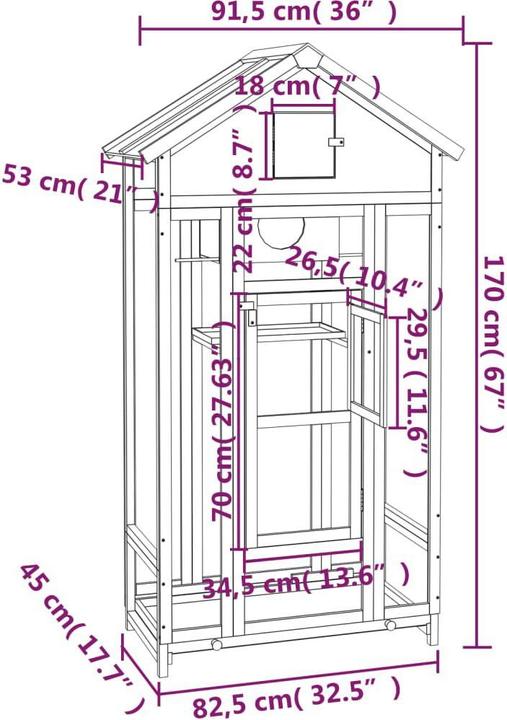 Image du produit VidaXL Voliere Braun 91,5x53x170 cm Massivholz Kiefer