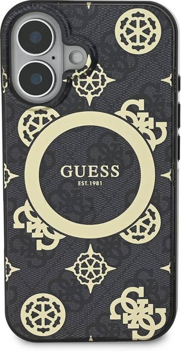 Actual product image Guess GUHMP16SH4PYEEK iPhone 16 6.1" czarny/black hardcase IML Peony On 4G Background MagSafe (Apple iPhone 16)