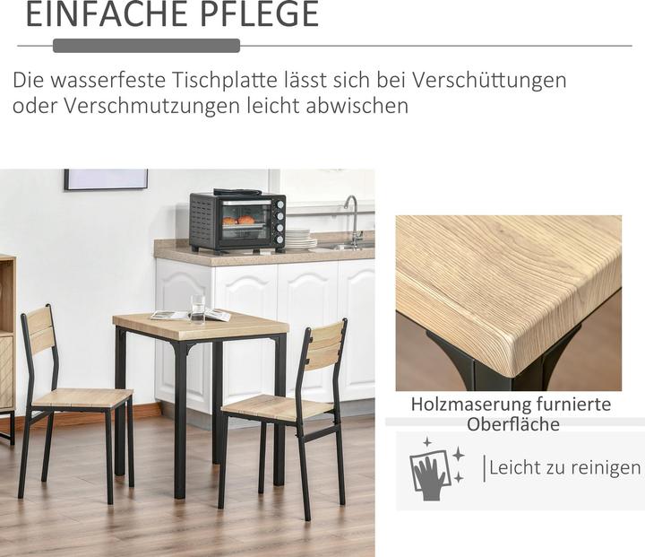 Produktbild Homcom Esstisch-Set mit 1 Tisch + 2 Stühlen (60 x 60 x 76 cm)