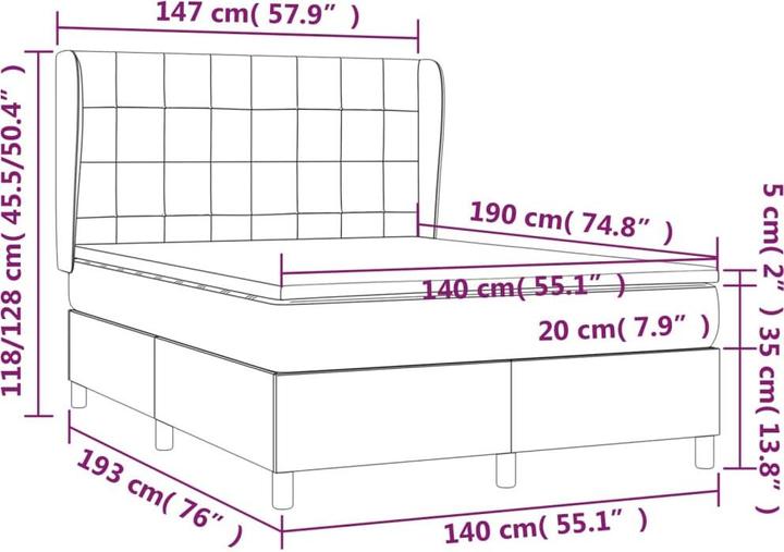 Image du produit vidaXL Boxspringbett (140 x 190 cm)