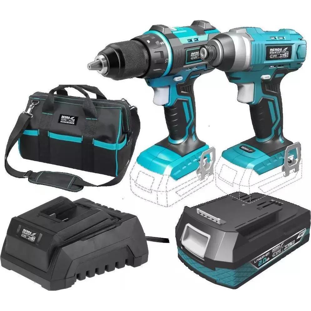 Dedra, Bohrmaschine + Akkuschrauber, 5-piece power tool set (DED7018) (Akkubetrieb)