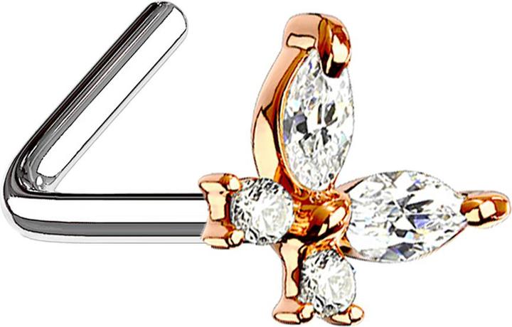 Immagine prodotto Star Piercing Nasenstecker gewinkelt rosegold Schmetterling mit Kristallen silber (Ottone, Acciaio chirurgico 316L)