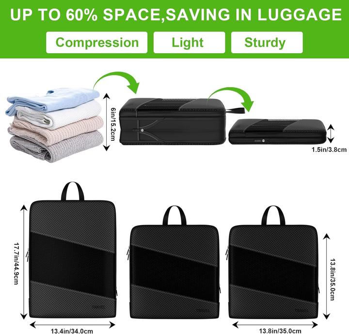 Actual product image Only-Bags.Store 6 compression packing cubes for suitcases, expandable storage bags for travelling items