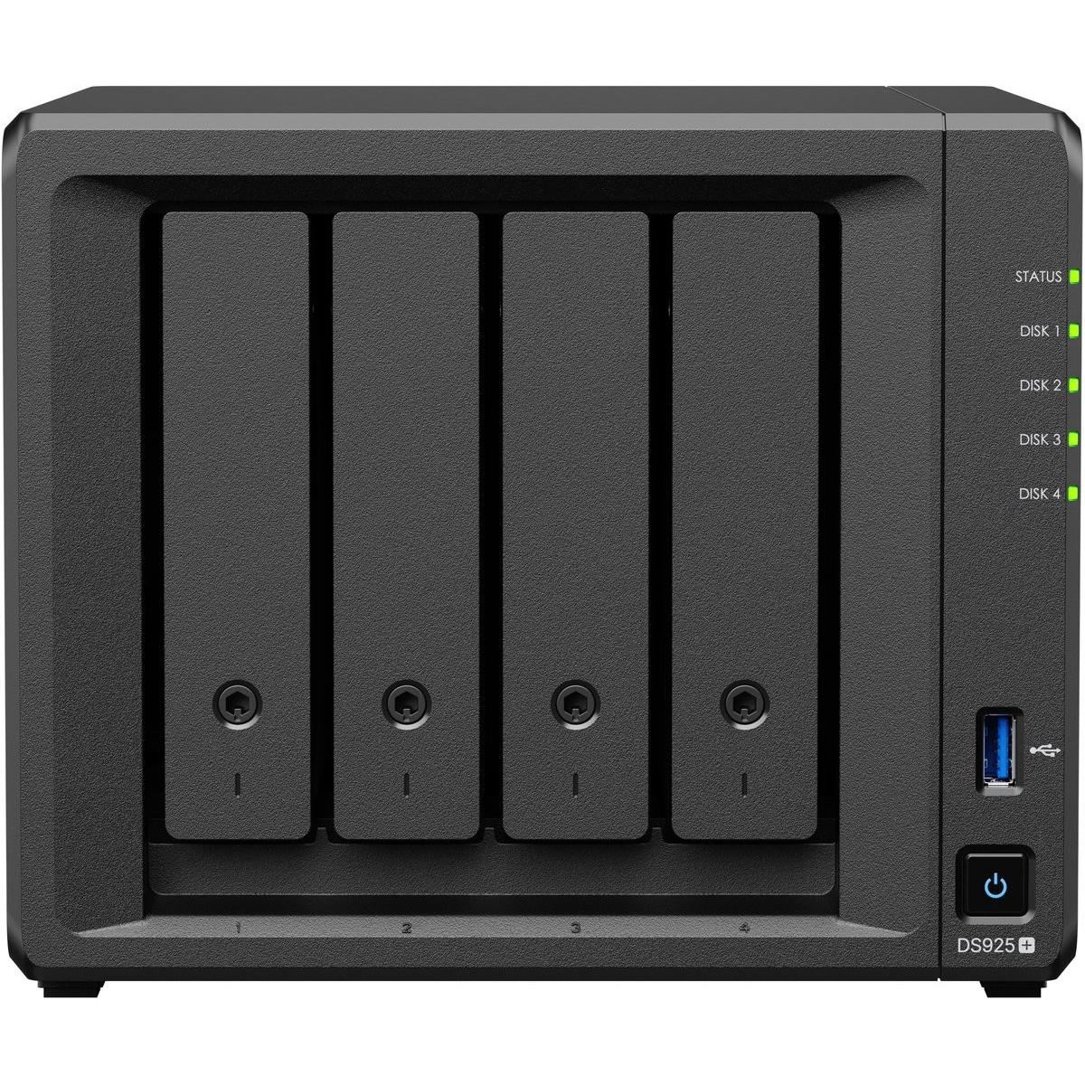Synology DS925+ 4Bay 24TB NAS met 4x 6TB Plus HDD (4 x 6 TB), NAS, Schwarz