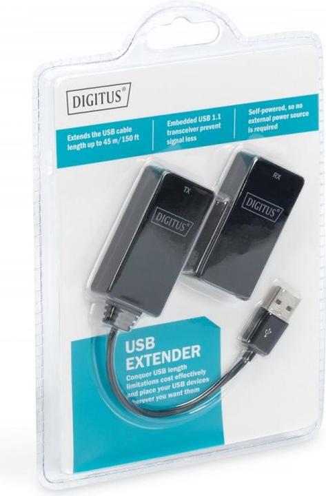 Produktbild Digitus Extender/USB-Extender 1.1, verdrillt UTP/SFP Cat.5e/6 bis 45 m, schwarz, 20 cm (USB)
