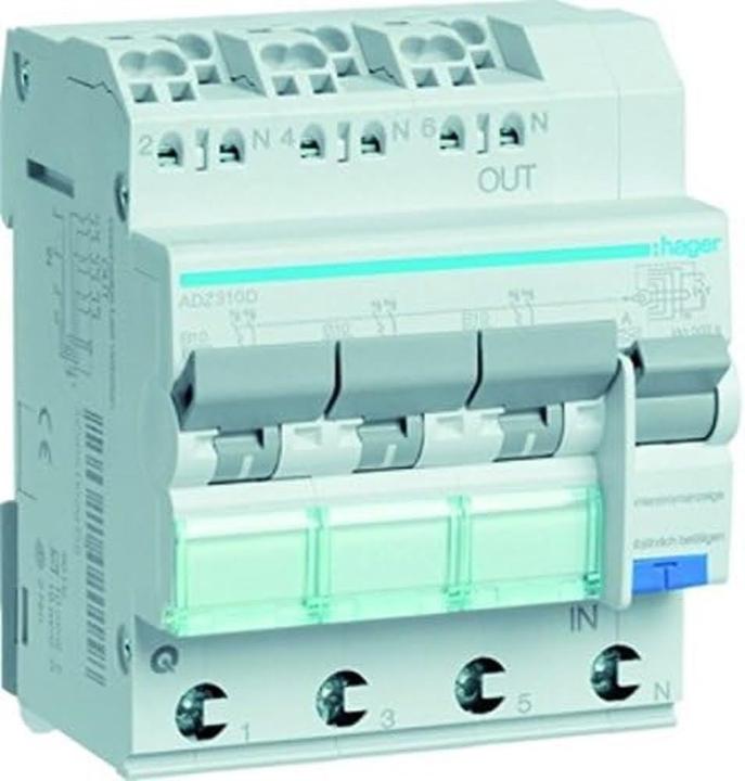 Productafbeelding Hager HAG ADZ310D FI-LS 3X 1P+N 6kA B-10A 30mA Type A QC
