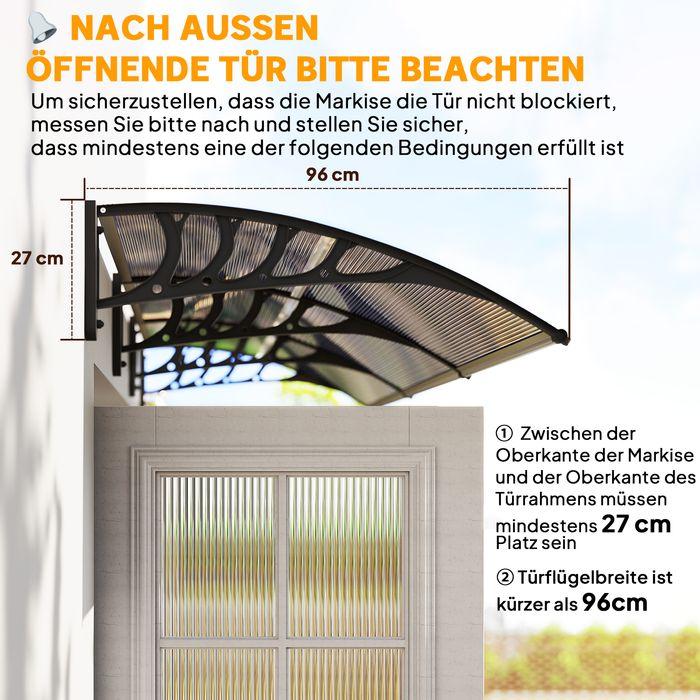 Image du produit Swisshandel24 Vordach für Haustür/Fenster, wetterfest, Braun, Aluminium/Polycarbonat, 303x96x27cm, Schwarz