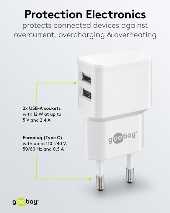 Immagine prodotto Goobay USB-Ladegerät 2-fach (12 W, 2 porte)