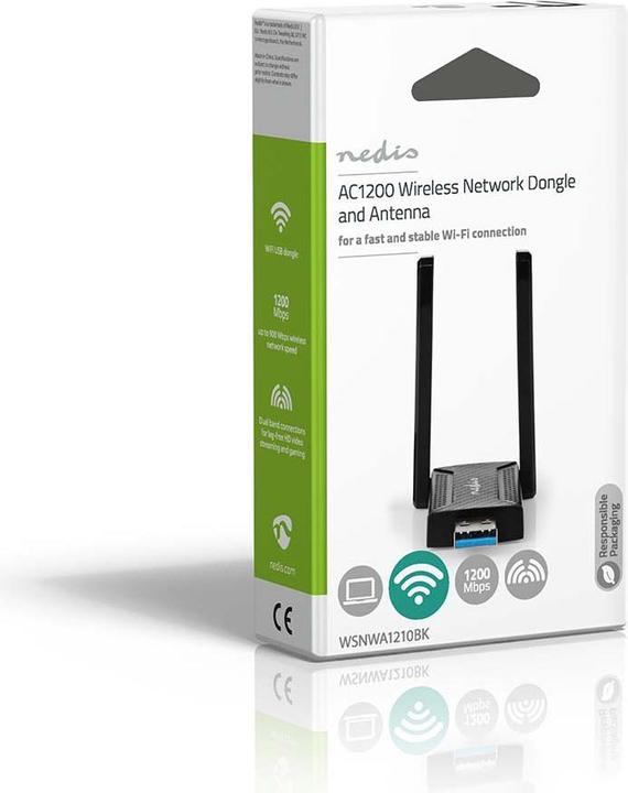 Image du produit Nedis Dongle réseau | Wi-Fi | AC1200 | 2.4/5 GHz (Dual Band) | USB3.0 | Vitesse Wi-Fi totale : 1200 Mb (USB)