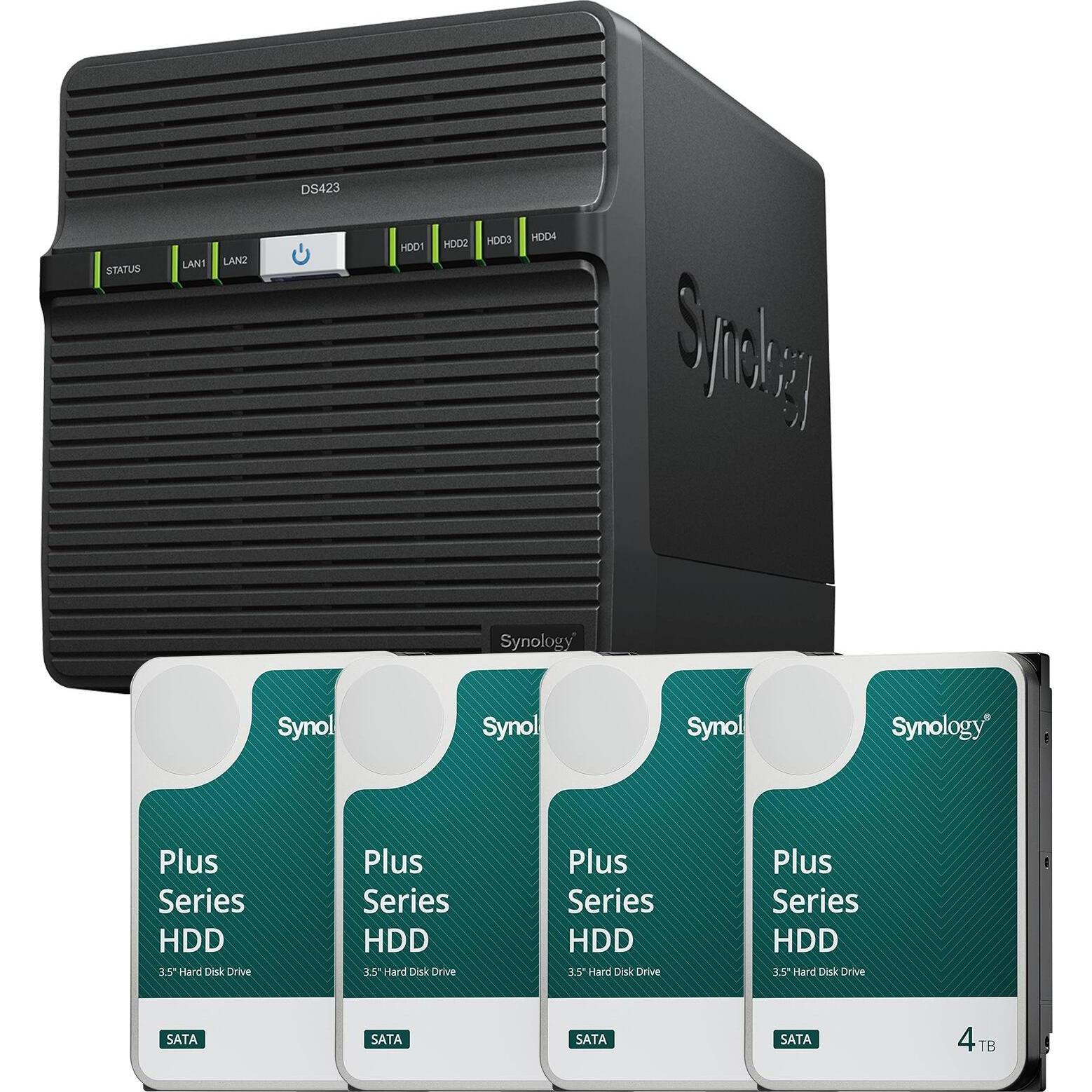 Synology DiskStation DS423 4 Einschübe NAS-Server Leergehäuse + 4x Plus 3.5"" SATA 6Gb/... (4 x 4 TB