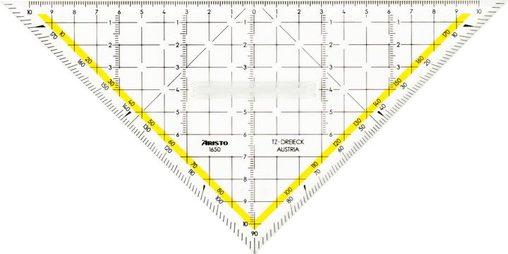 Aristo TZ triangle 22.5 cm, with handle, facet on hypotenuse, ink knobs (22.50 cm)