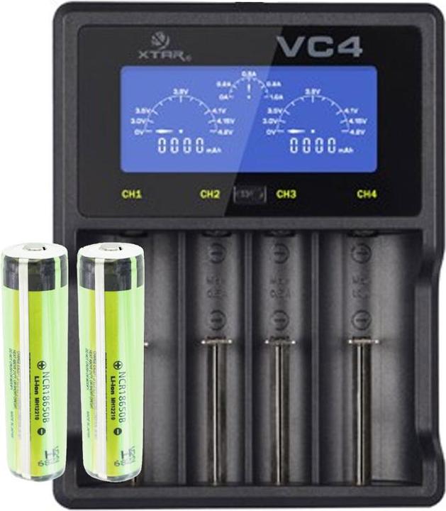 Panasonic Akku 18650 geschützt 2 Stück und LCD-Schnell-Ladegerät (2 Stk., CR123A, 3400 mAh, Ladegerät inkl. Akku)