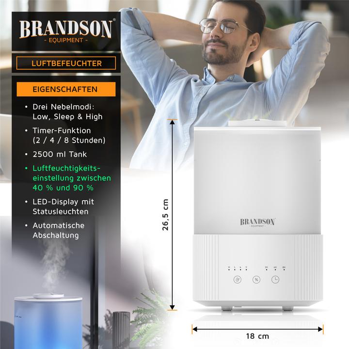 Produktbild Brandson Luftbefeuchter Aroma Diffuser 2,5 L mit RGB-Farbwechsel, 3 Nebelstufen, leise, Timer, Fernbedienung