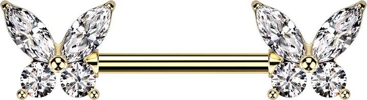Produktbild Star Piercing Barbell vergoldet Schmetterling Kristallflügel silber (Messing, Chirurgenstahl 316L)