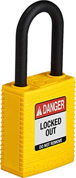 Actual product image Brady Safekey nylon safety lock with nylon shackle, yellow, shackle height 38 mm, shackle diameter 6.4 mm