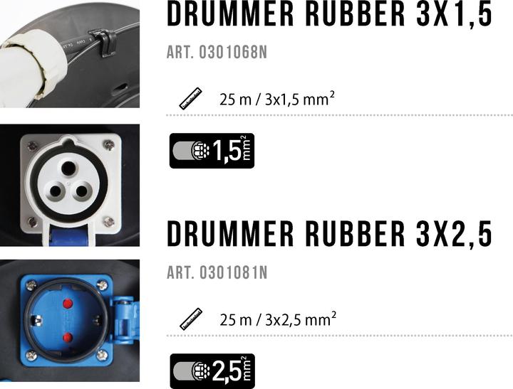 Produktbild Brunner Drummer Rubber (3x2.5mm) 25m-CEE+4 Schuko (25 m, 2.50 mm²)