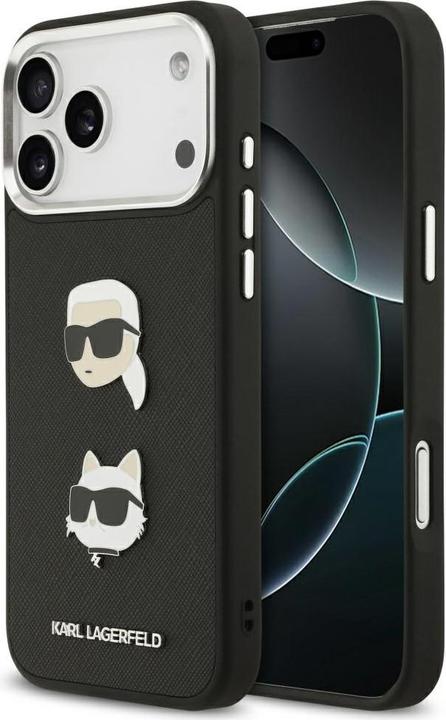 Immagine prodotto Karl Lagerfeld FW Grained Karl & Choupette Heads Pins & Logo case for iPhone 17 Pro Max black (Apple iPhone 17 Pro Max)