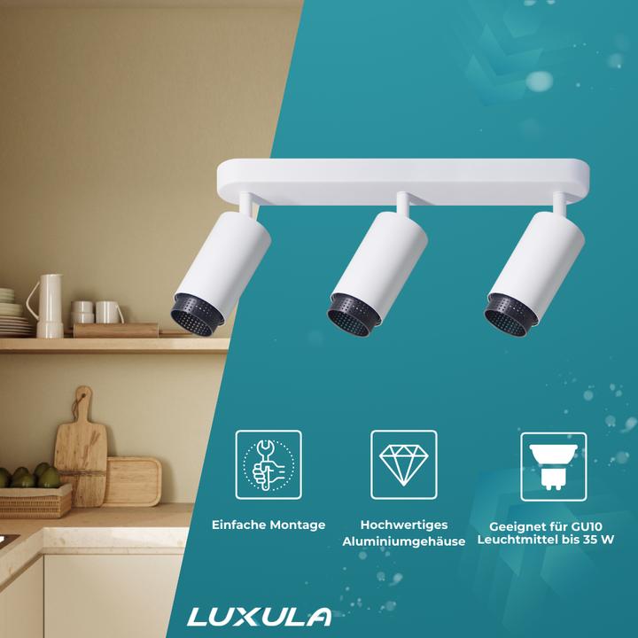 Actual product image Luxula Pivoting LED surface-mounted spot, 3-bulb, white/black (GU10)