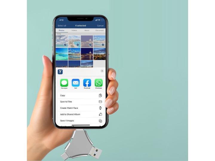 Produktbild PowerGuard 4-in-1 USB-C & Lightning MicroUSB 128GB FlashDrive USB 3.0 OTG Adapter (Lightning, Micro USB, USB-A, USB-C, Micro USB)