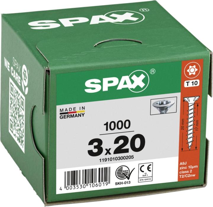 Produktbild Spax Senkkopf Bremsrippen T-Star Plus T10 Vollgewinde Wirox (1000 Schrauben pro Stück, 3 x 20 mm)