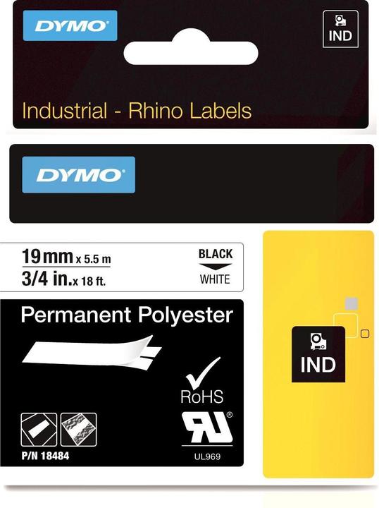 Produktbild Dymo Rhino ID2 Polyesterband 18765, weiss (1.90 cm, Weiss)
