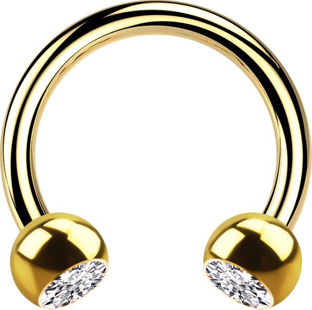 Actual product image Star Piercing Gold-plated circular barbell with two silver crystal balls (without brass, Surgical steel 316L)